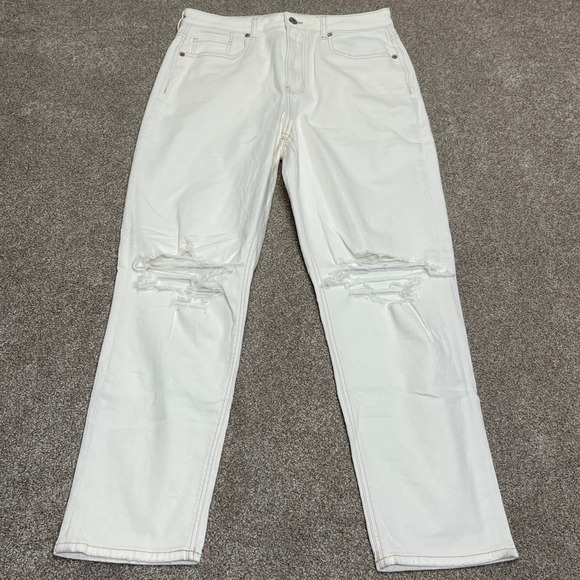 American Eagle womens mom jeans sz 12R high waist off white distress denim retro - Picture 2 of 12